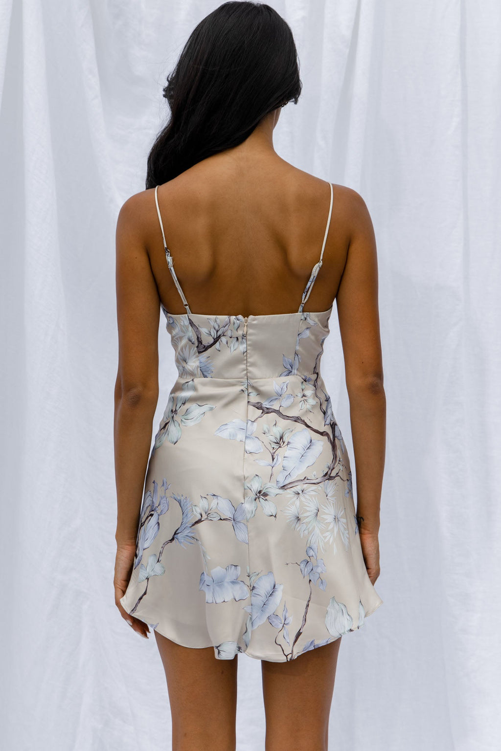 Well Versed Pleated Mini Dress Tropic Floral Print Beige by Selfie Leslie