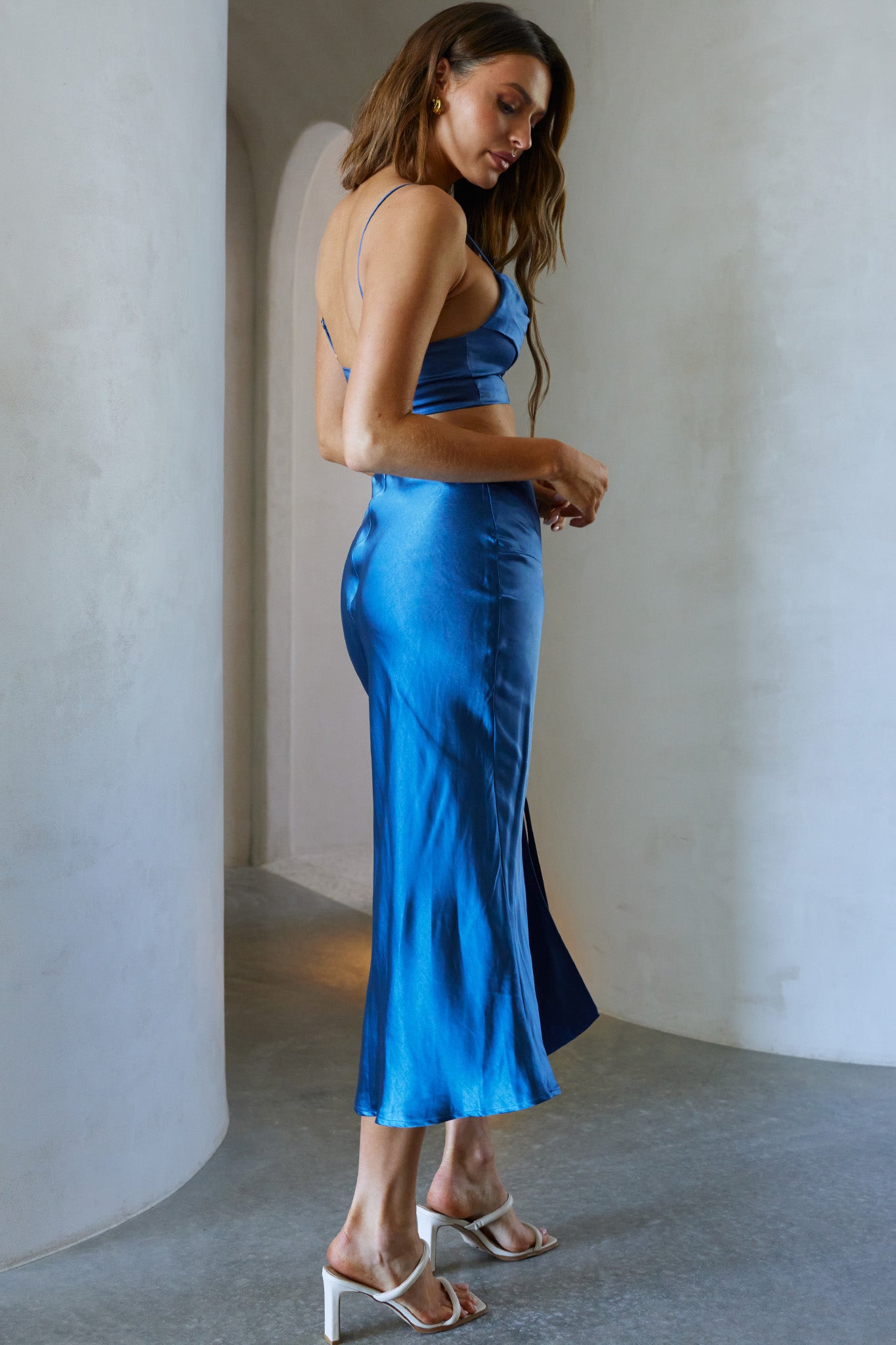 Well Versed Split Midi Skirt Navy by Selfie Leslie