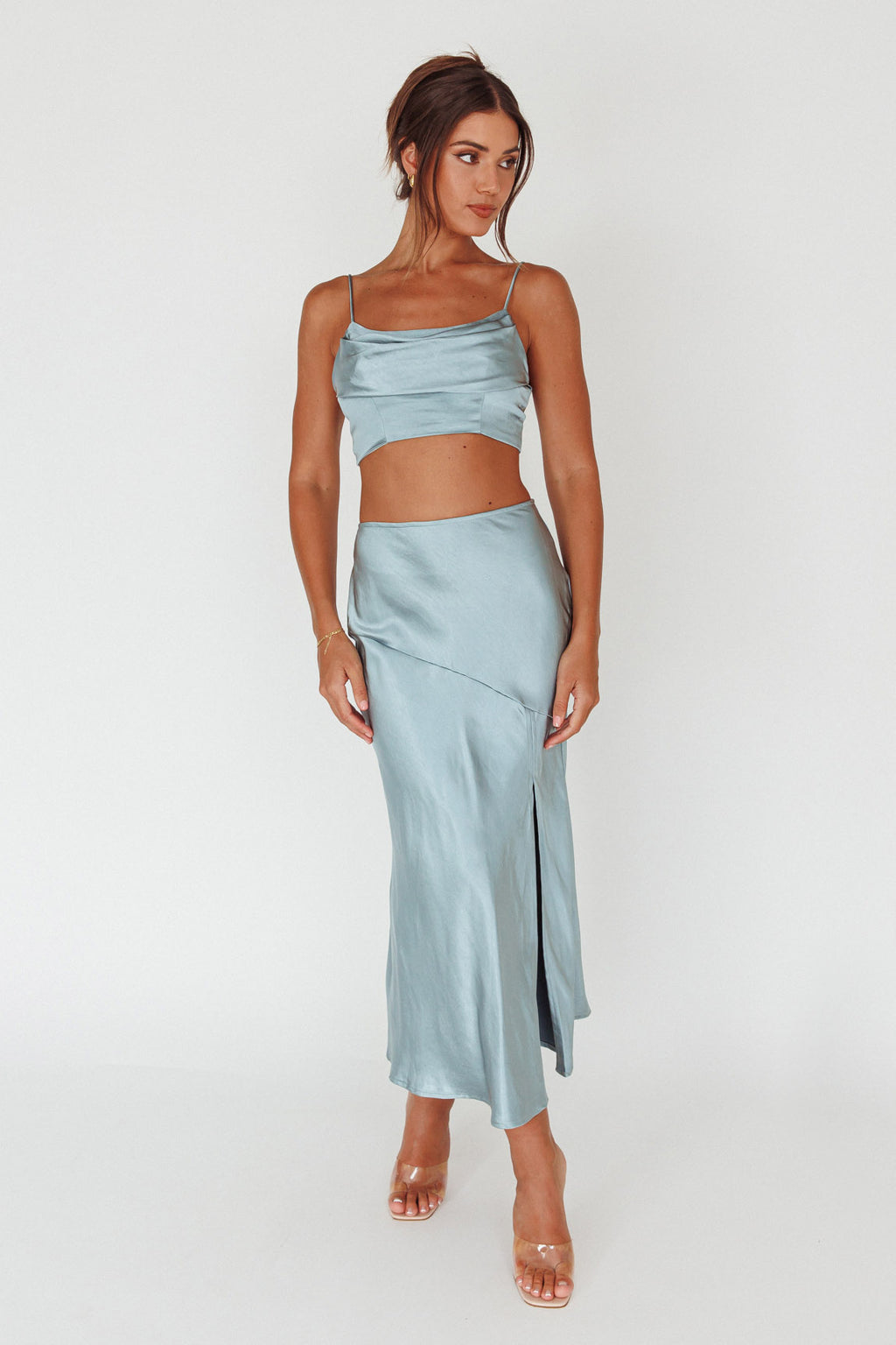 Well Versed Split Midi Skirt Sage by Selfie Leslie Australia