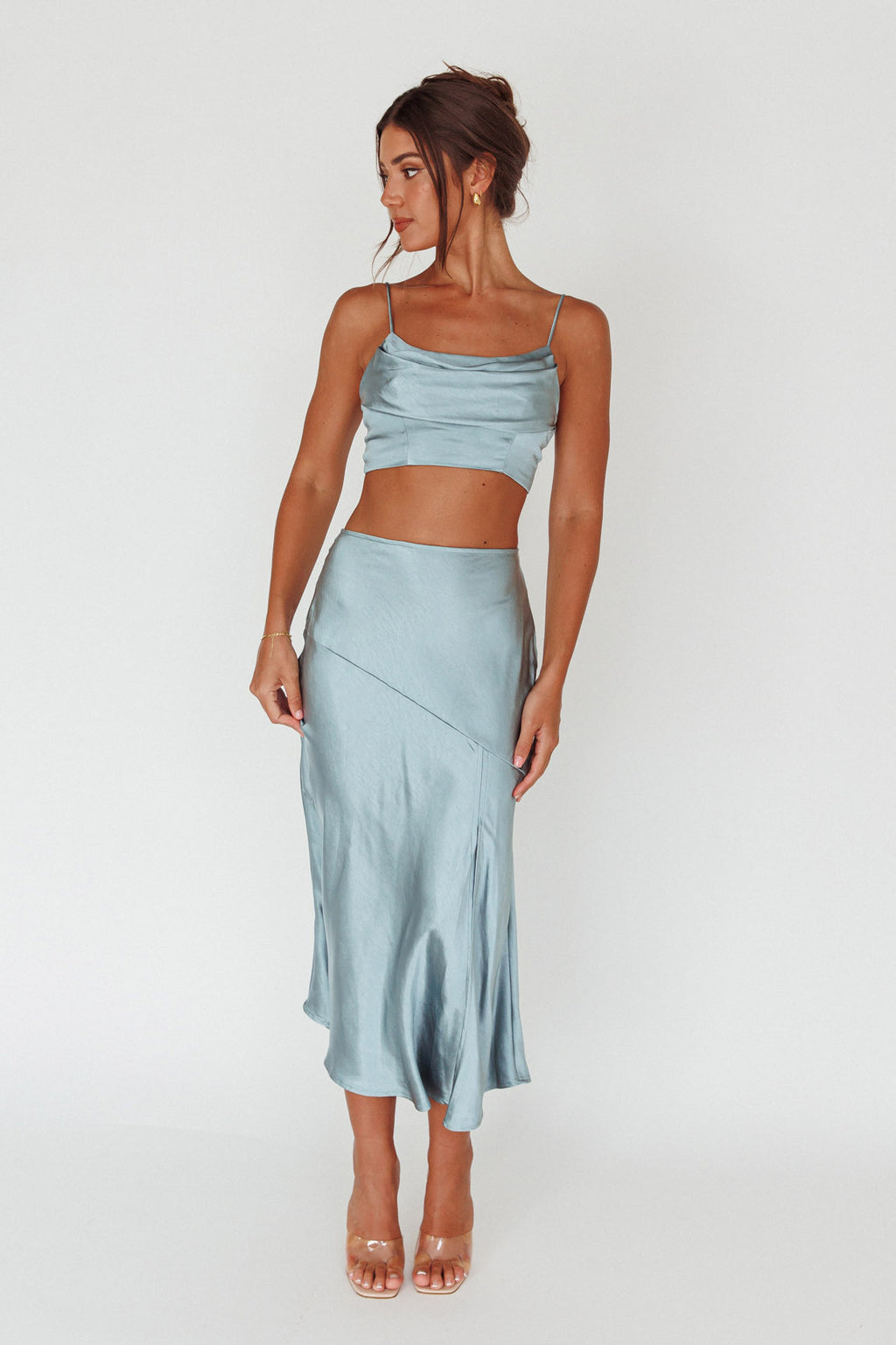 Well Versed Split Midi Skirt Sage by Selfie Leslie Australia