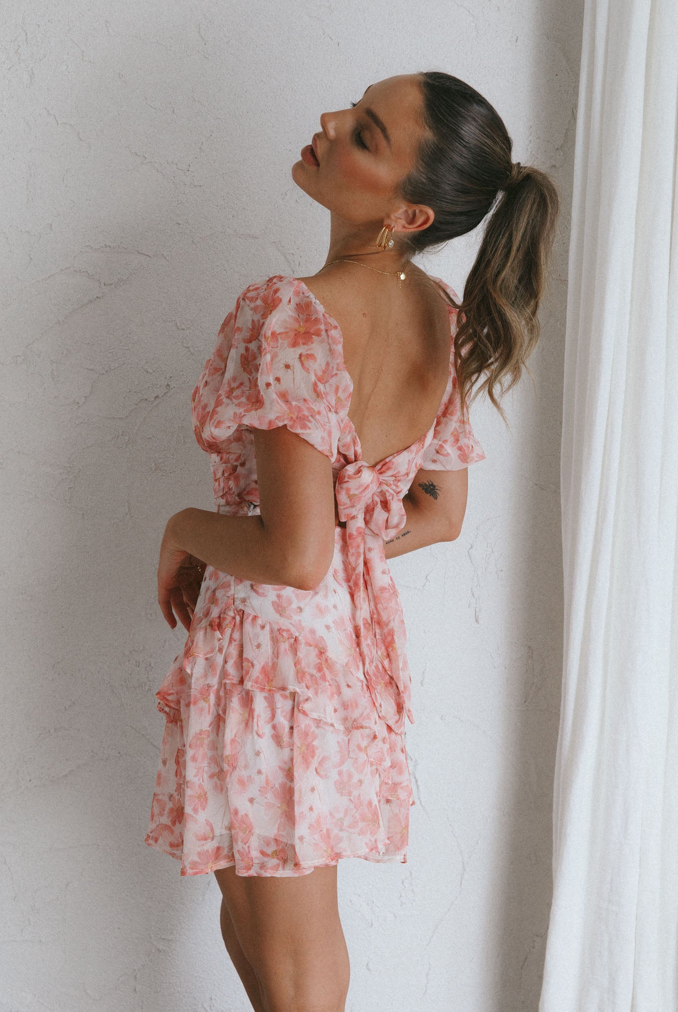 Joie Puff Sleeve Frill Dress Floral Pink by Selfie Leslie Australia