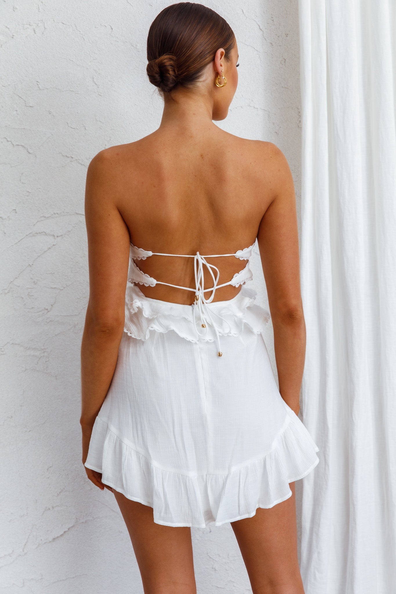 Fauna Strapless Frill Trim Dress White by Selfie Leslie