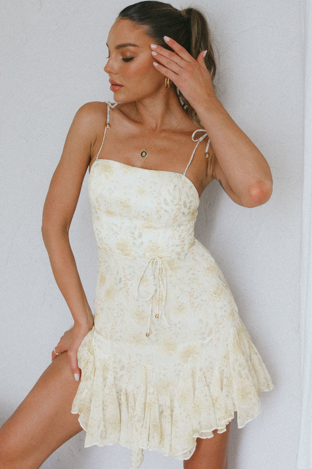 Charliza String Tie Godet Hem Dress Floral Mint by Selfie Leslie