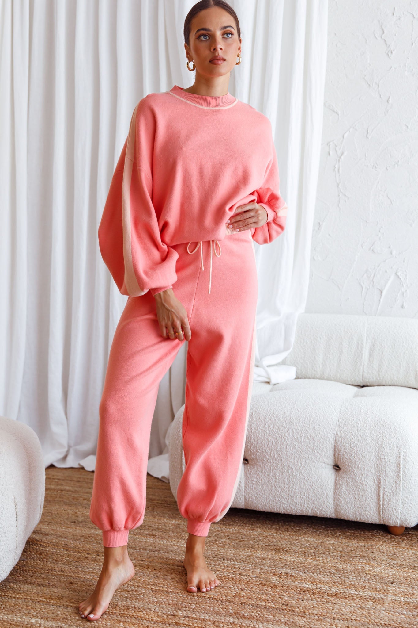 Take Me Back Brushed Knit Jogger Pants Peach by Selfie Leslie