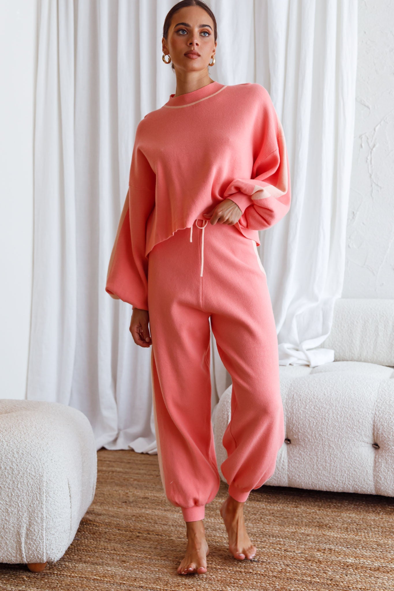 Take Me Back Brushed Knit Jogger Pants Peach by Selfie Leslie