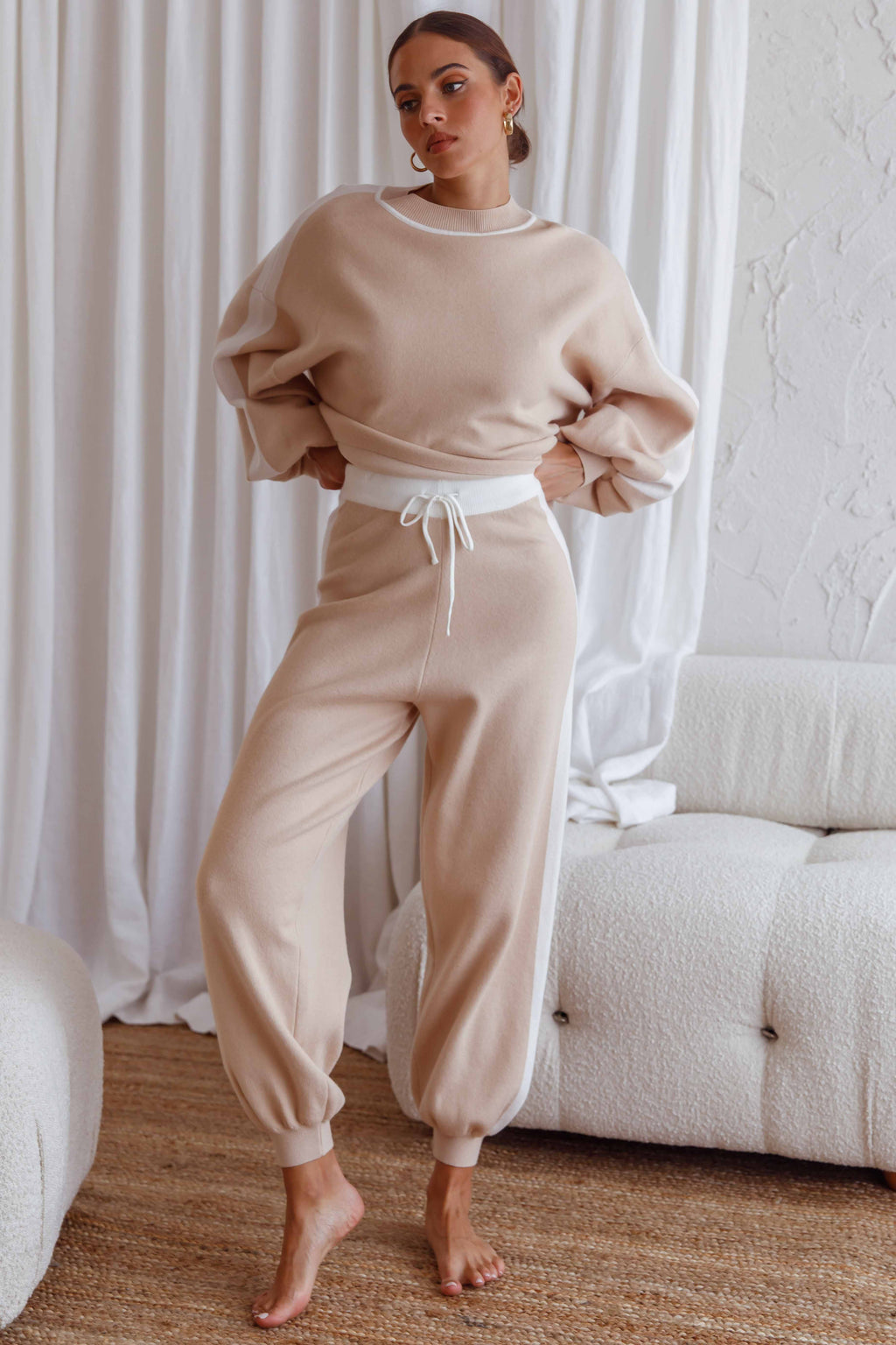 Take Me Back Brushed Knit Jogger Pants Beige by Selfie Leslie