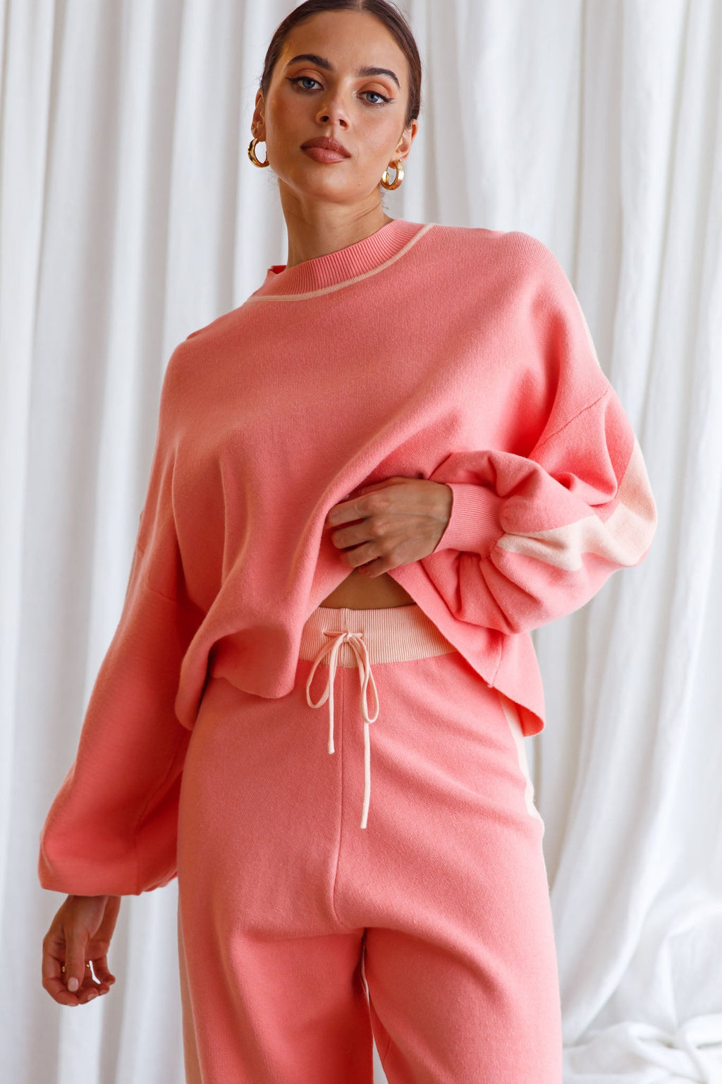 Take Me Back Balloon Sleeve Drop Shoulder Brushed Knit Sweater Peach by Selfie Leslie