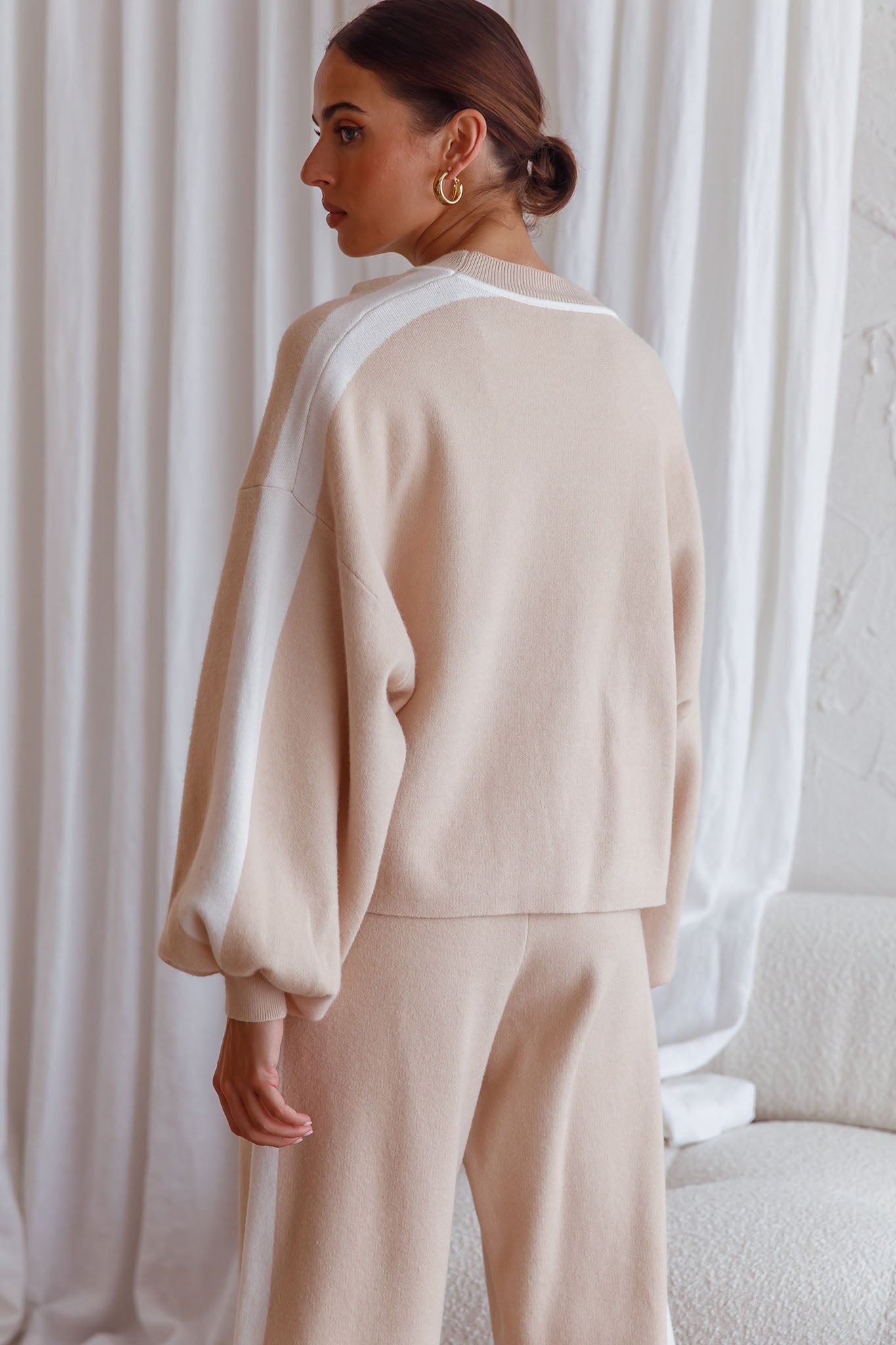 Take Me Back Balloon Sleeve Drop Shoulder Brushed Knit Sweater Beige by Selfie Leslie