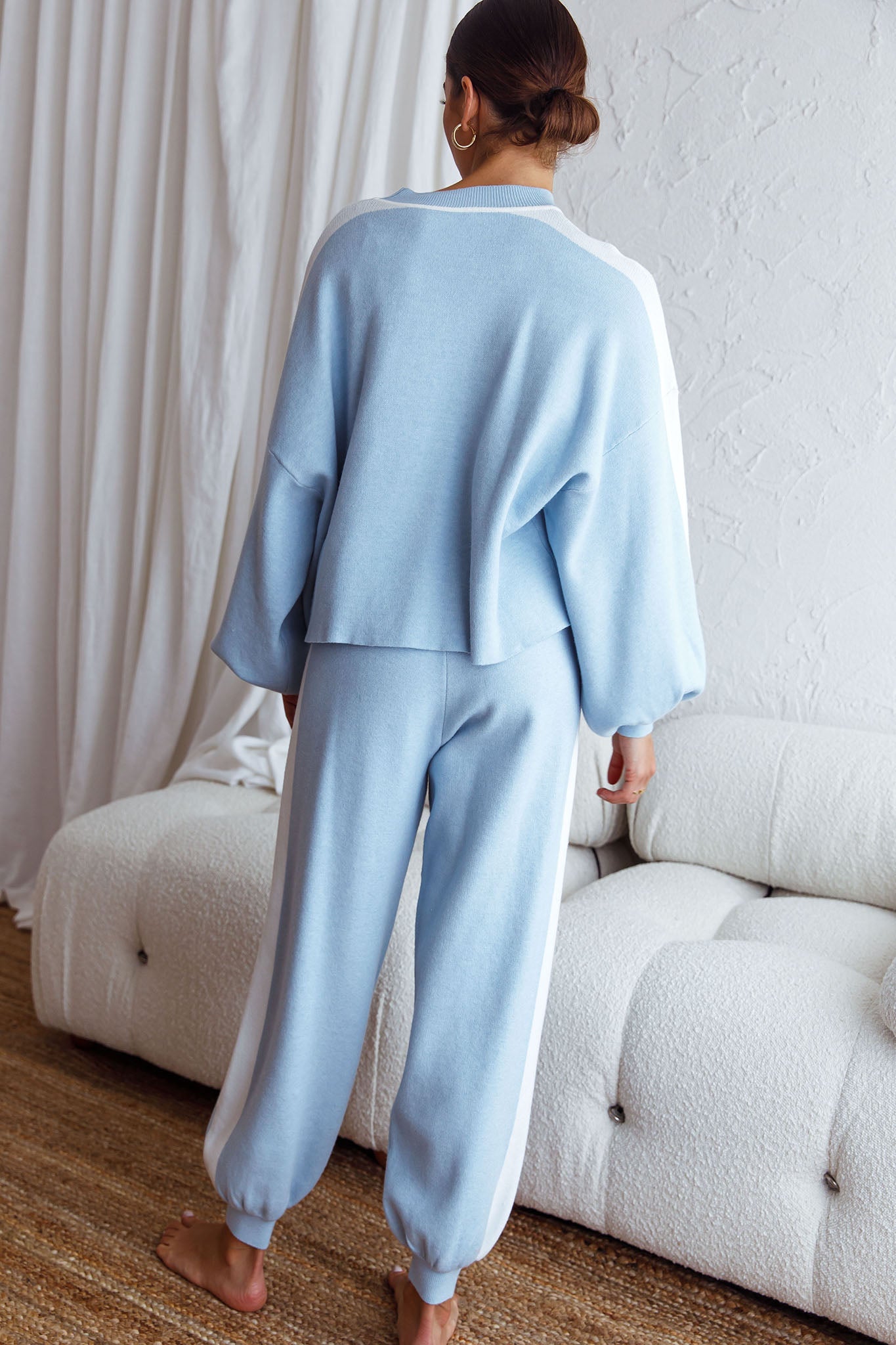 Take Me Back Balloon Sleeve Drop Shoulder Brushed Knit Sweater Blue by Selfie Leslie
