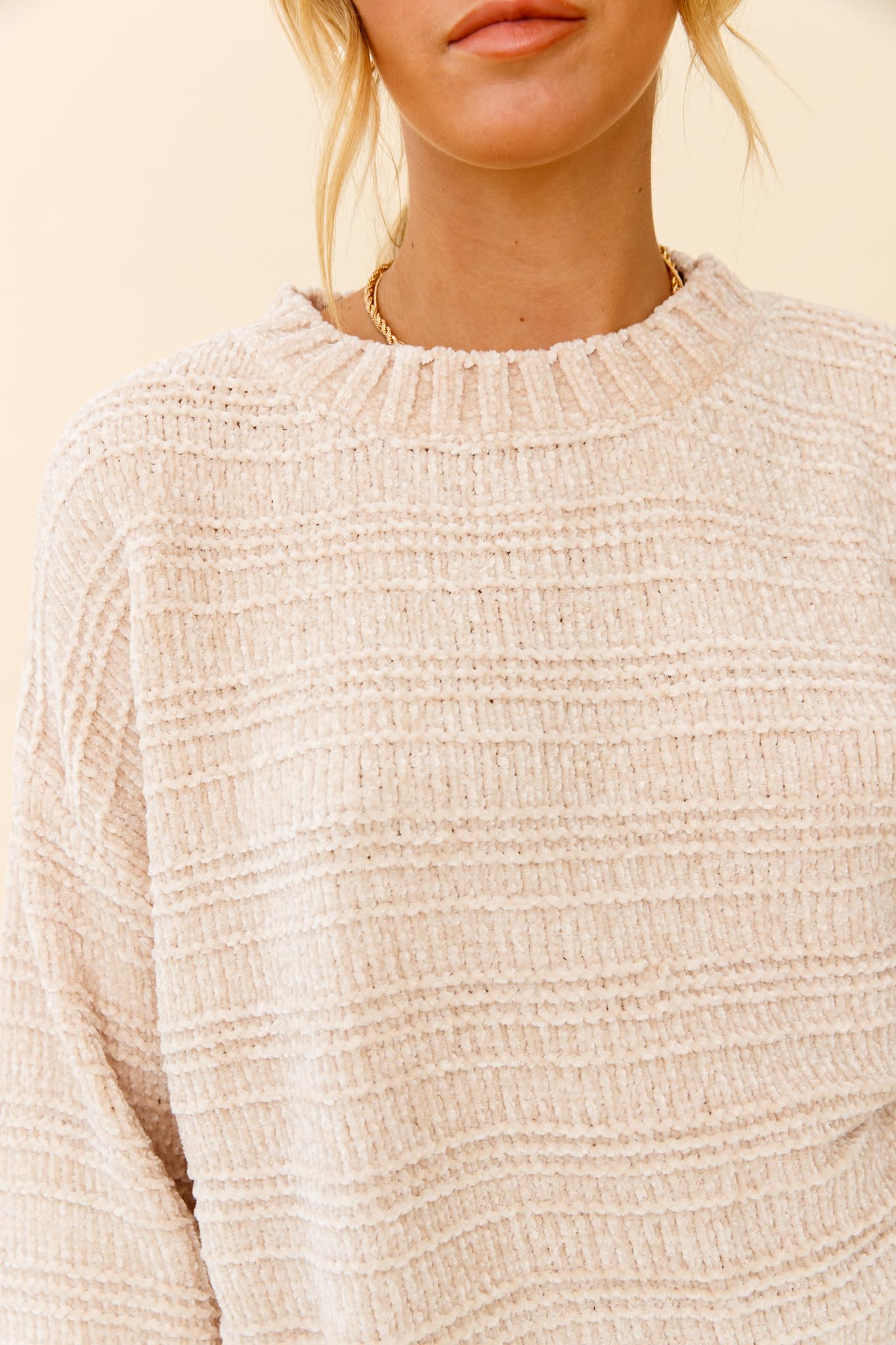 May Flowers Long Sleeve Chunky Knit Sweater Beige by Selfie Leslie