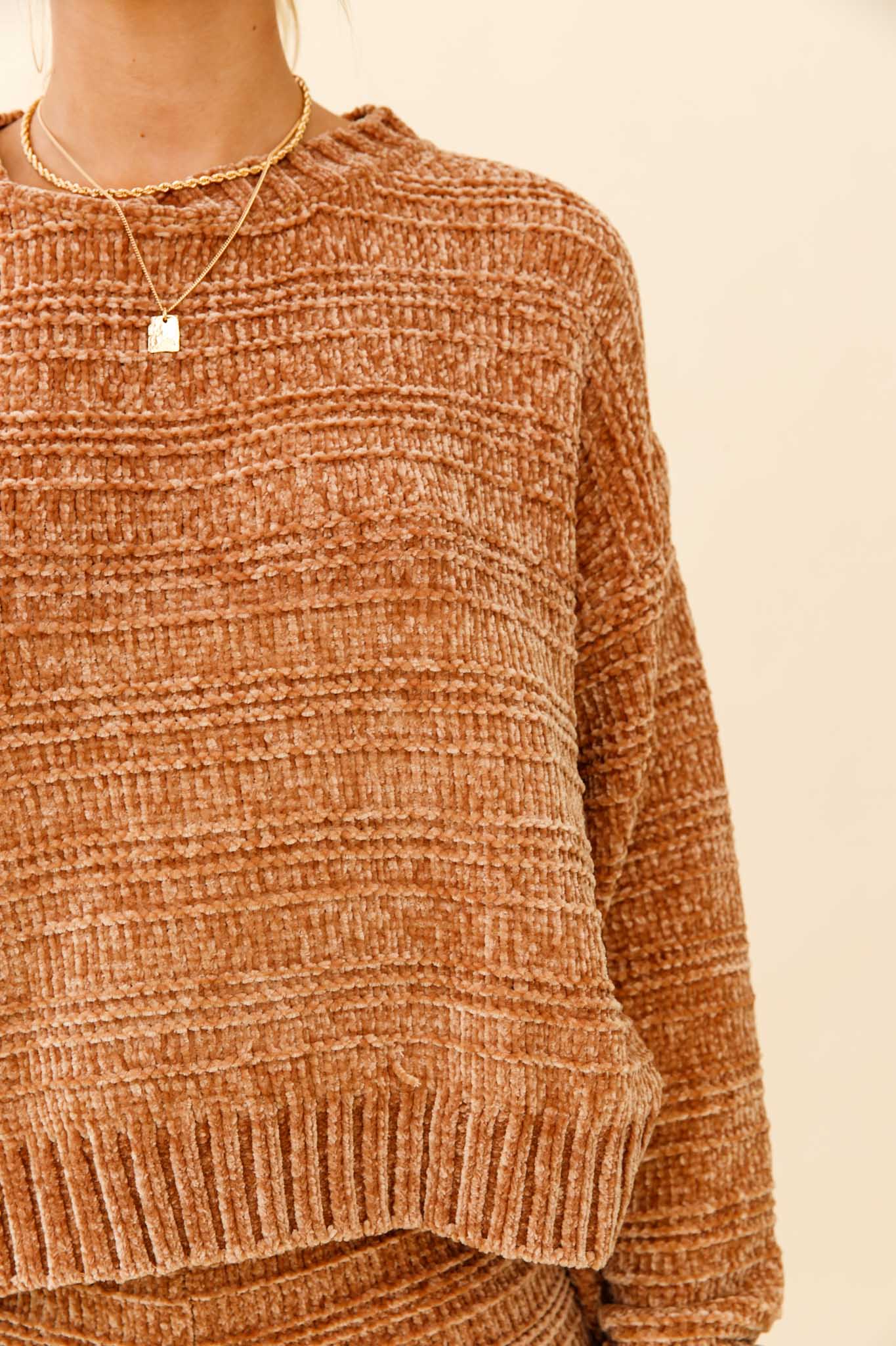 May Flowers Long Sleeve Chunky Knit Sweater Camel by Selfie Leslie