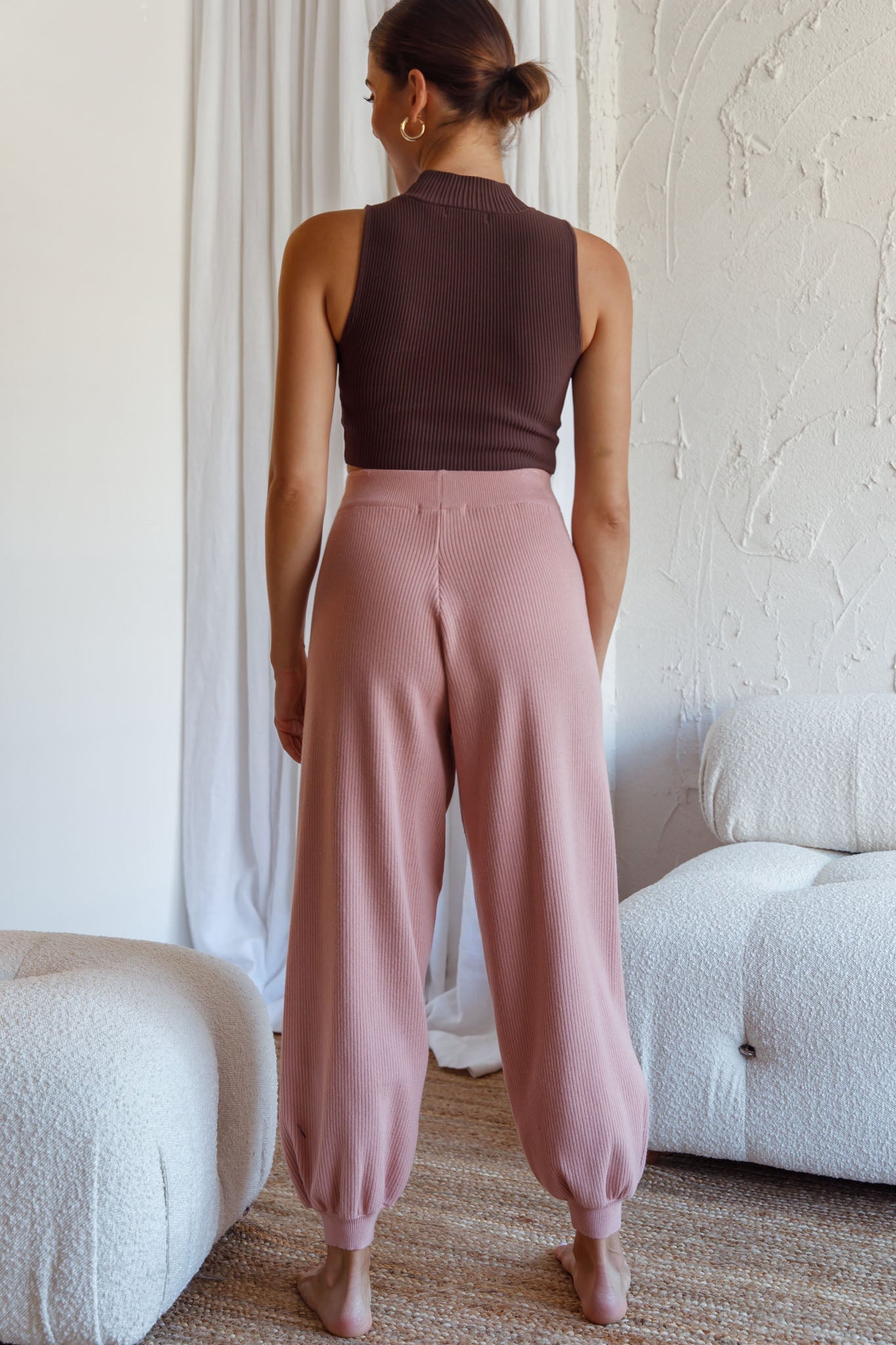 New Soul Drawstring Ribbed Knit Jogger Pants Blush by Selfie Leslie