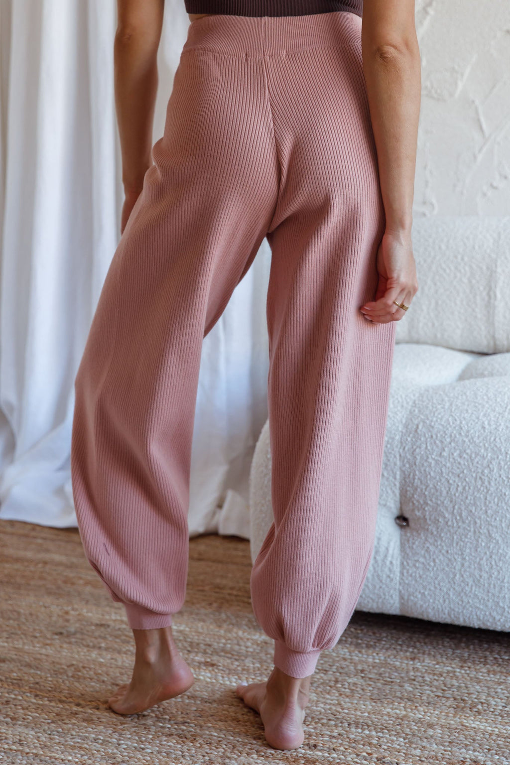 New Soul Drawstring Ribbed Knit Jogger Pants Blush by Selfie Leslie