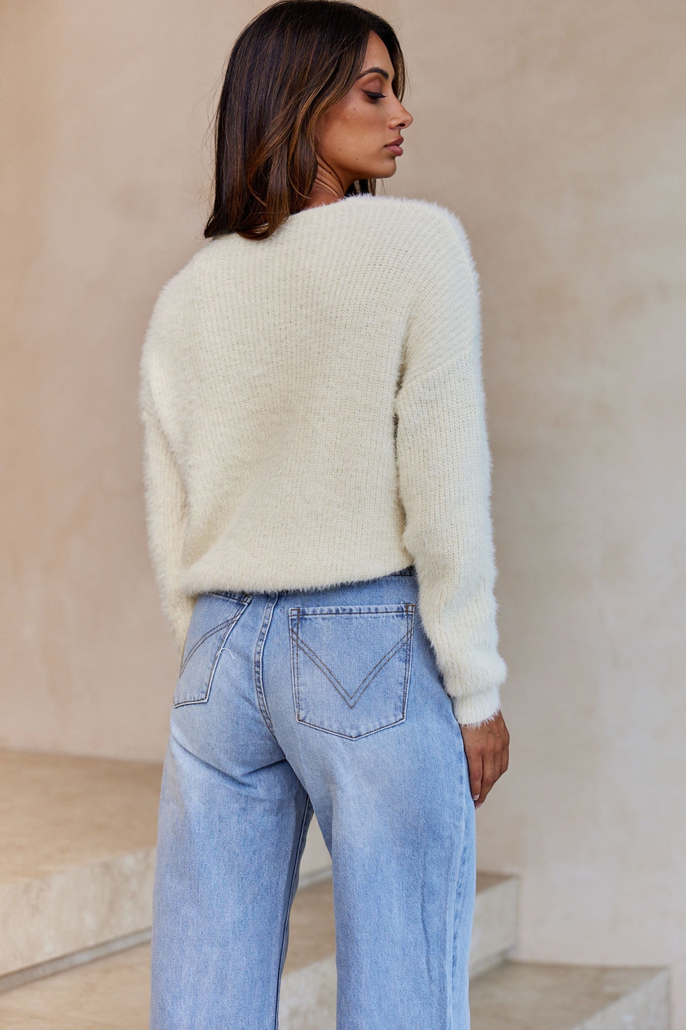 All My Love Long Sleeve Crossover Knit Sweater Off White by Selfie Leslie