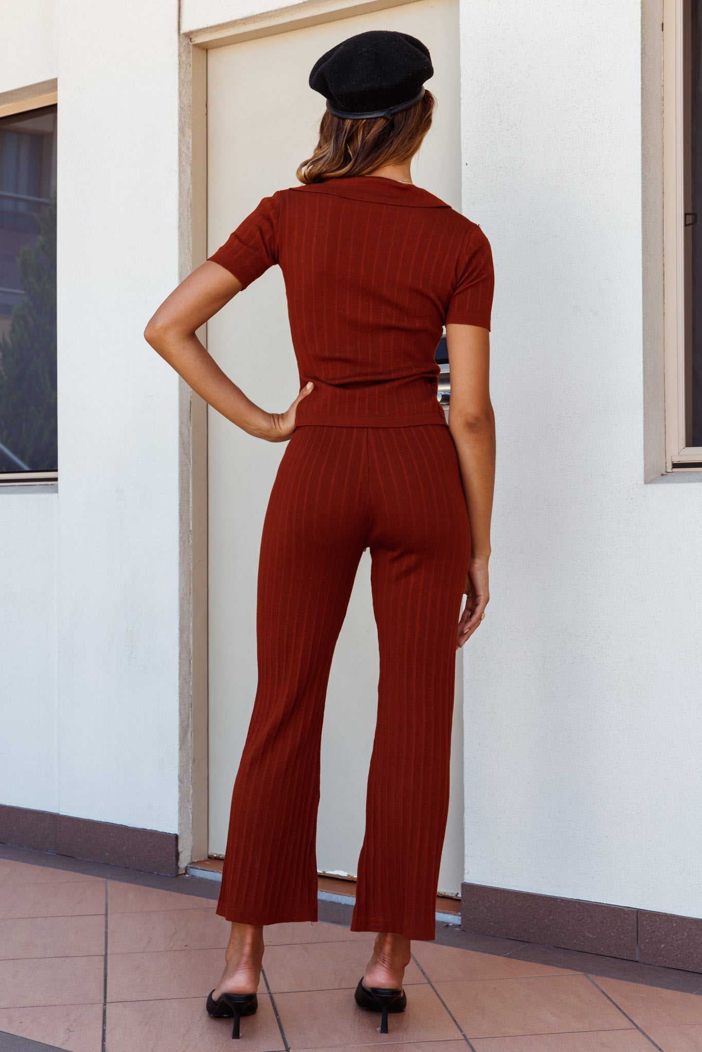 Tori Three-Button Collared Knit Top Mocha by Selfie Leslie