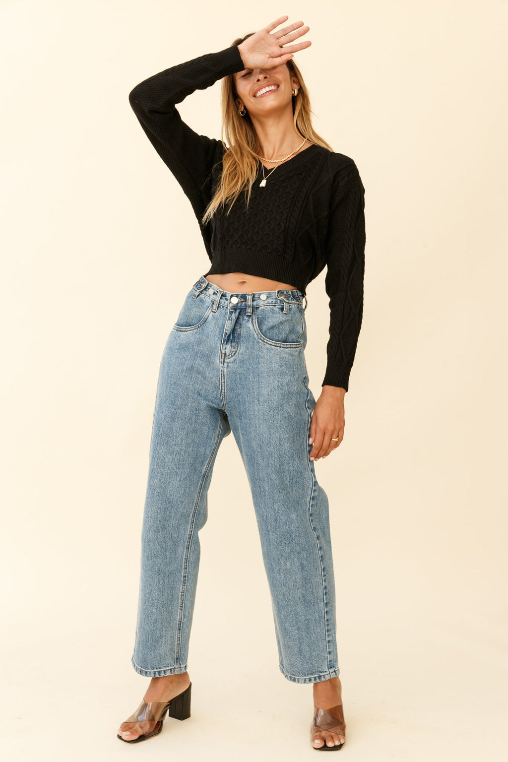 Dulce de Leche Long Sleeve Tie-Back Knit Sweater Black by Selfie Leslie