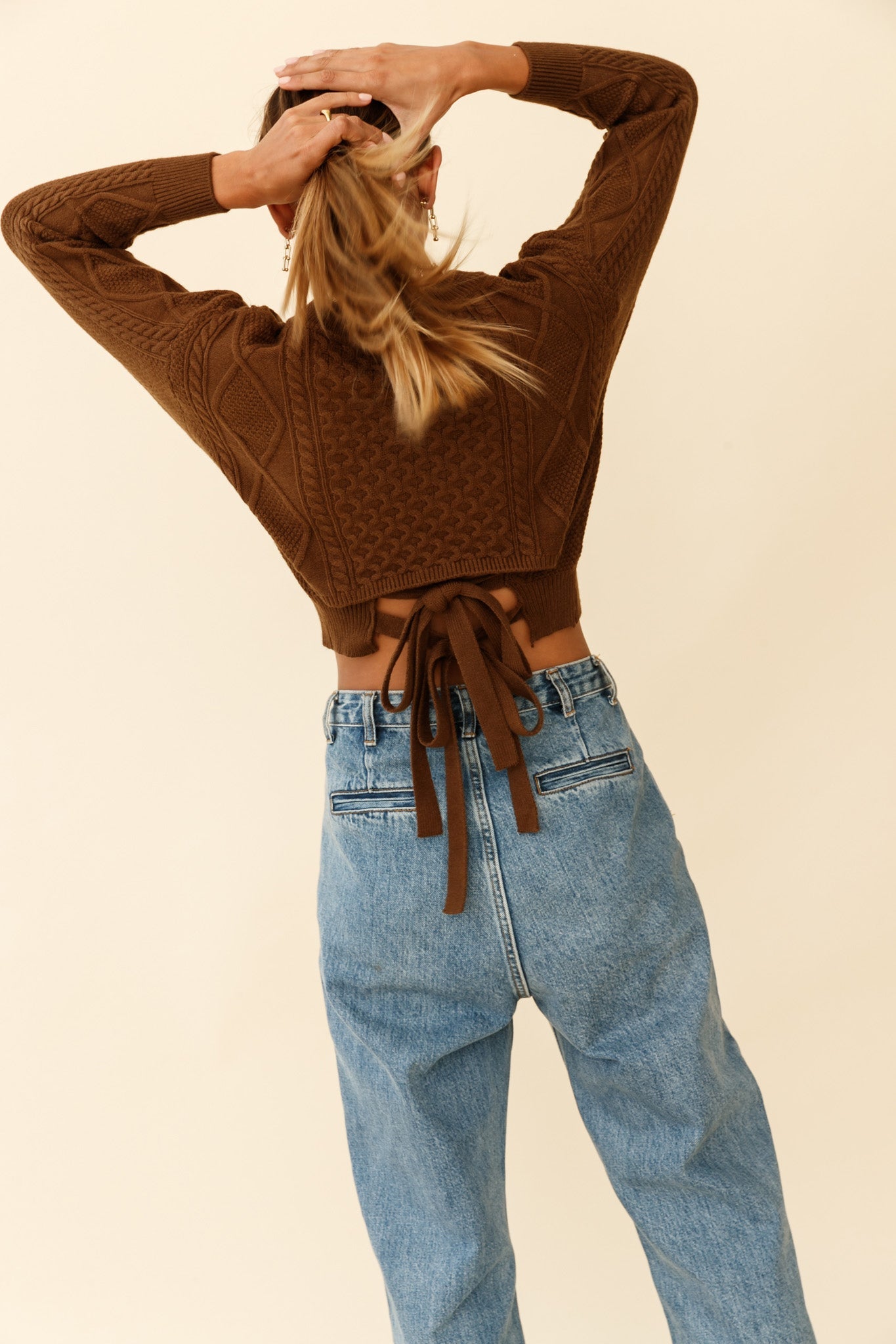 Dulce de Leche Long Sleeve Tie-Back Knit Sweater Olive by Selfie Leslie
