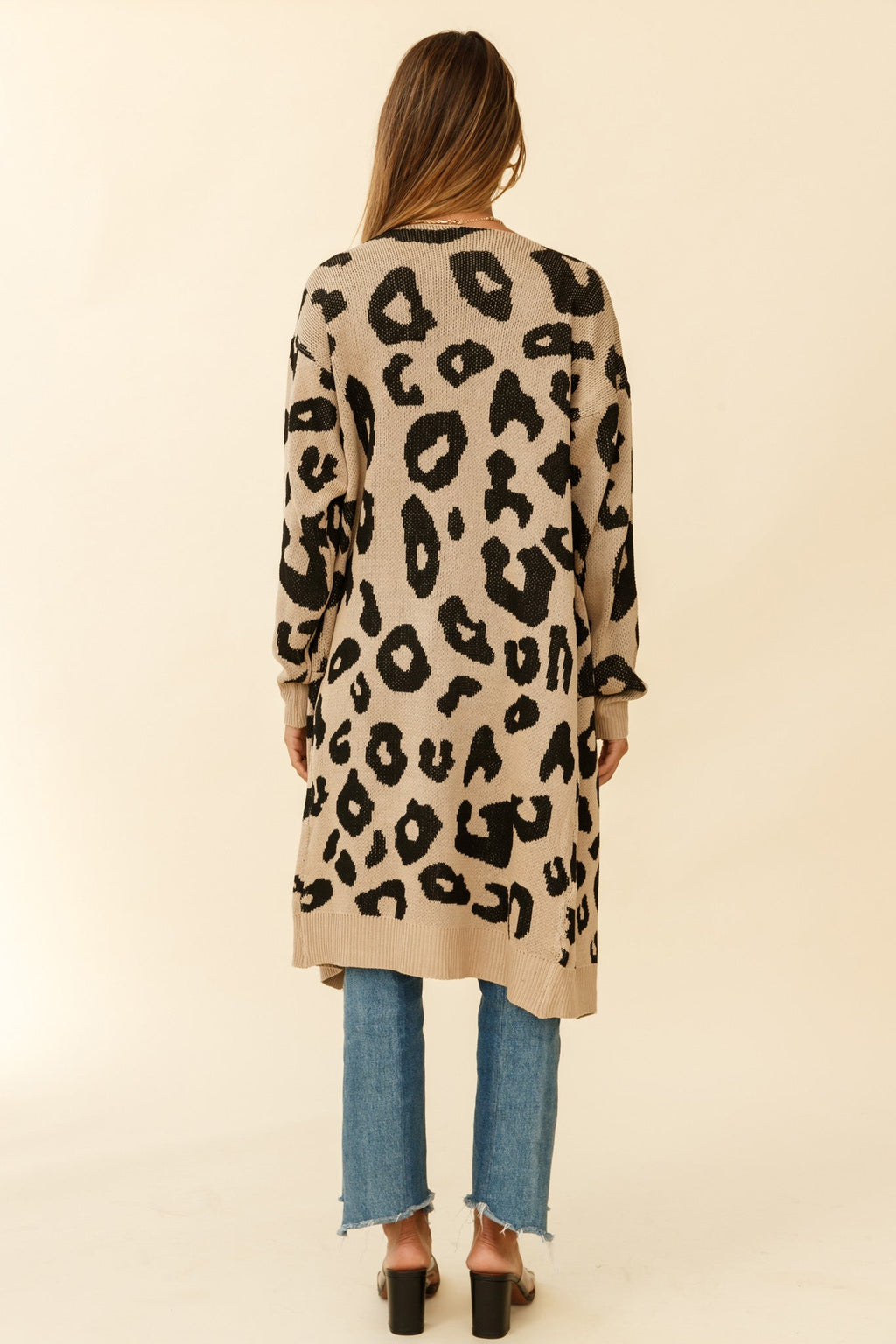 Switch It Up Longline Pocket Knit Cardigan Animal Print Beige by Selfie Leslie