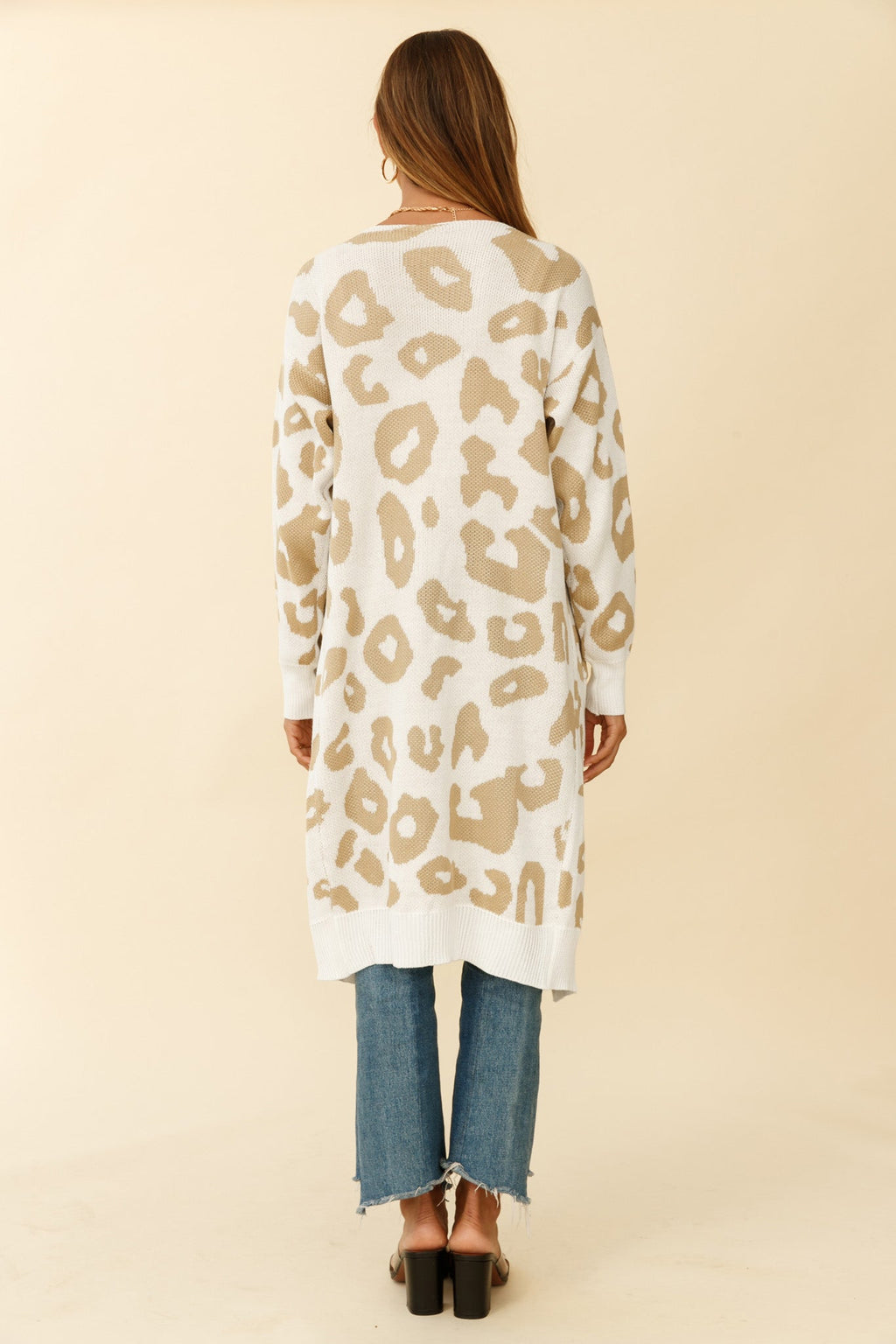 Switch It Up Longline Pocket Knit Cardigan Animal Print White by Selfie Leslie
