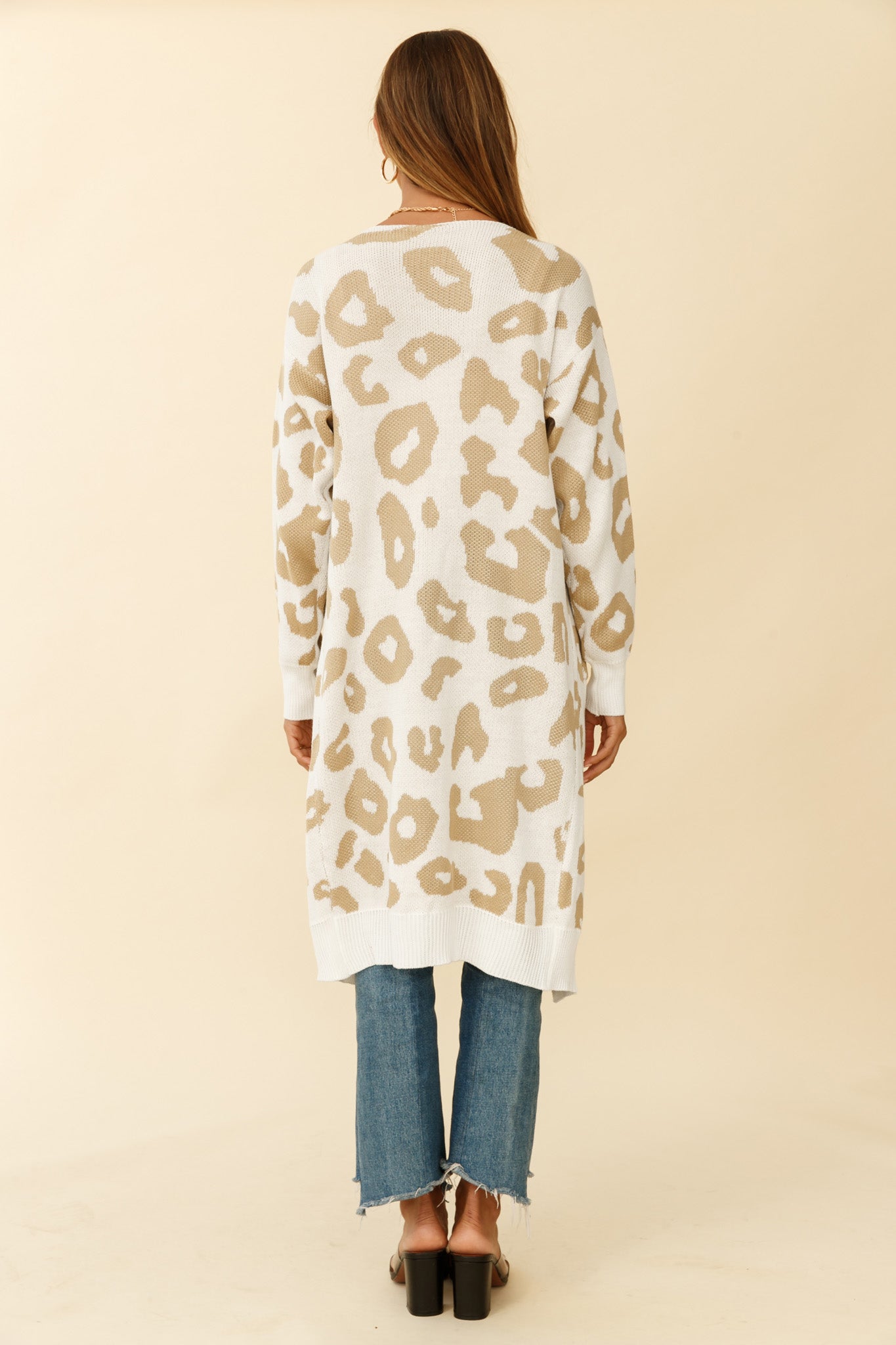 Switch It Up Longline Pocket Knit Cardigan Animal Print White by Selfie Leslie