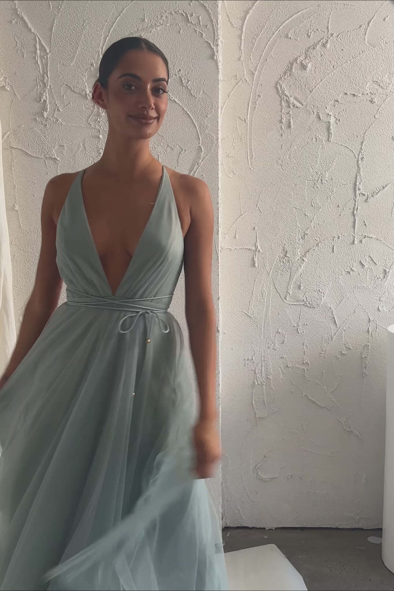 knee length dresses for ladies Floating By Plunging Neckline Mesh Overlay Midi Dress Sage