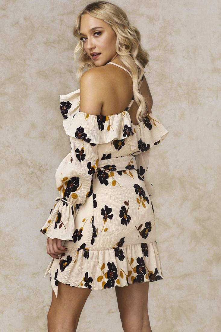 Carly Floral Wrap Dress Beige by Selfie Leslie