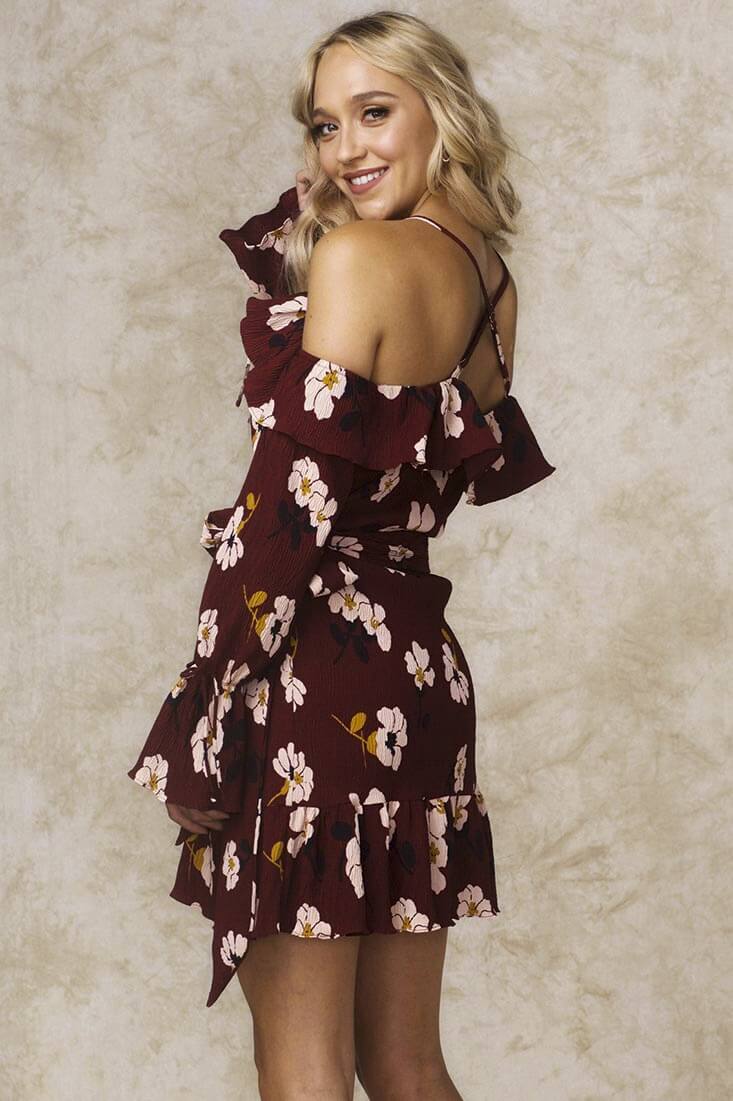 Carly Floral Wrap Dress Wine by Selfie Leslie