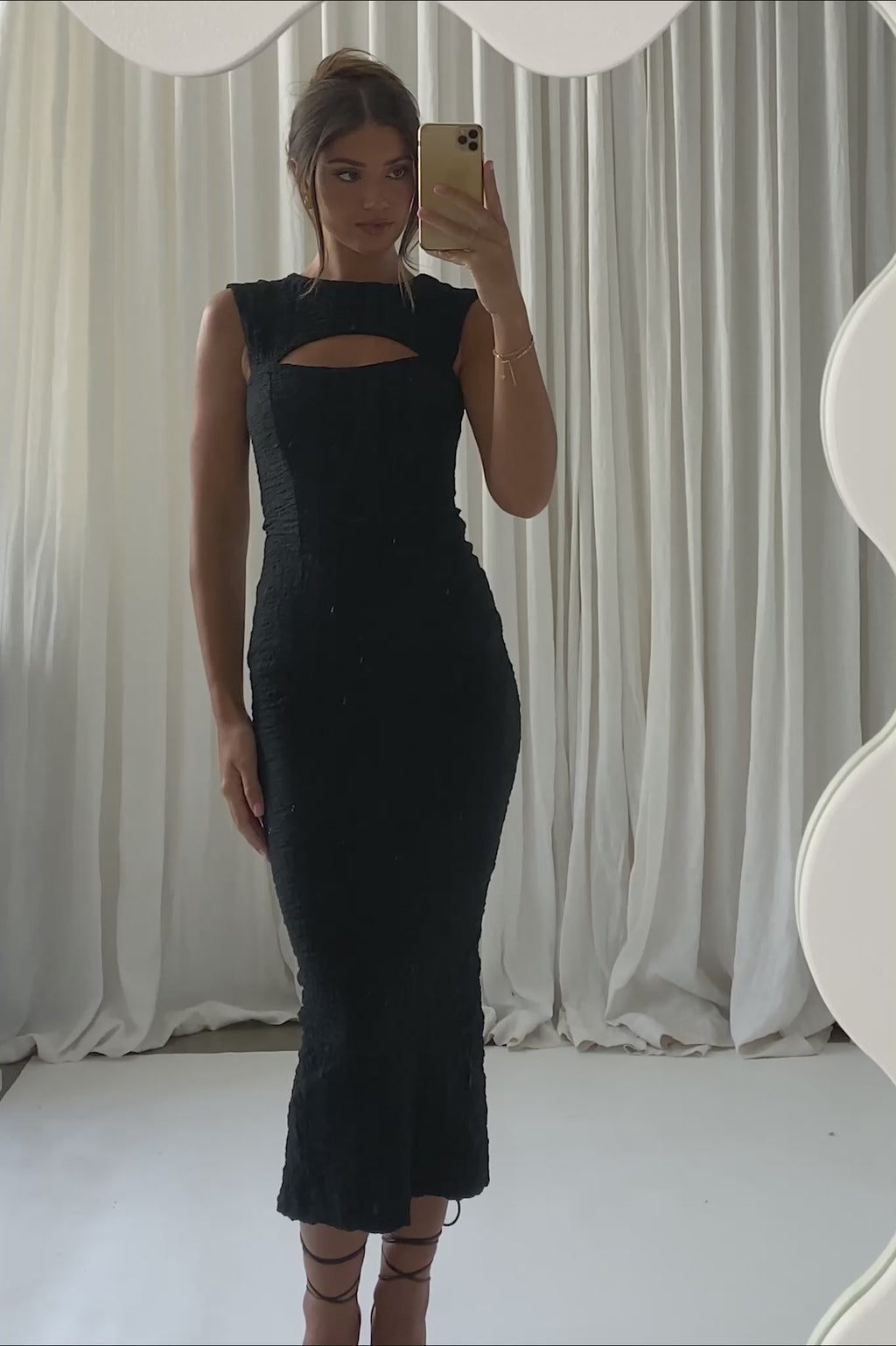 Osaka Lace-Up Back Midi Dress Black