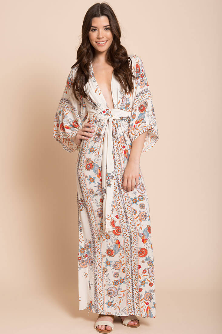 Kira Boho Floral Maxi Dress Orange by Selfie Leslie