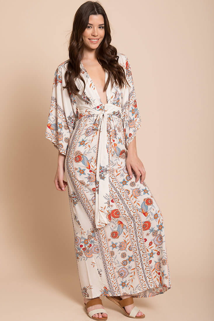Kira Boho Floral Maxi Dress Orange by Selfie Leslie