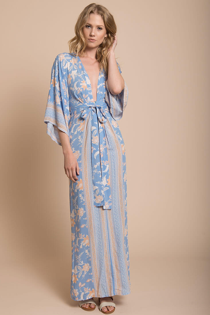 Kira Kimono Maxi Dress Blue by Selfie Leslie