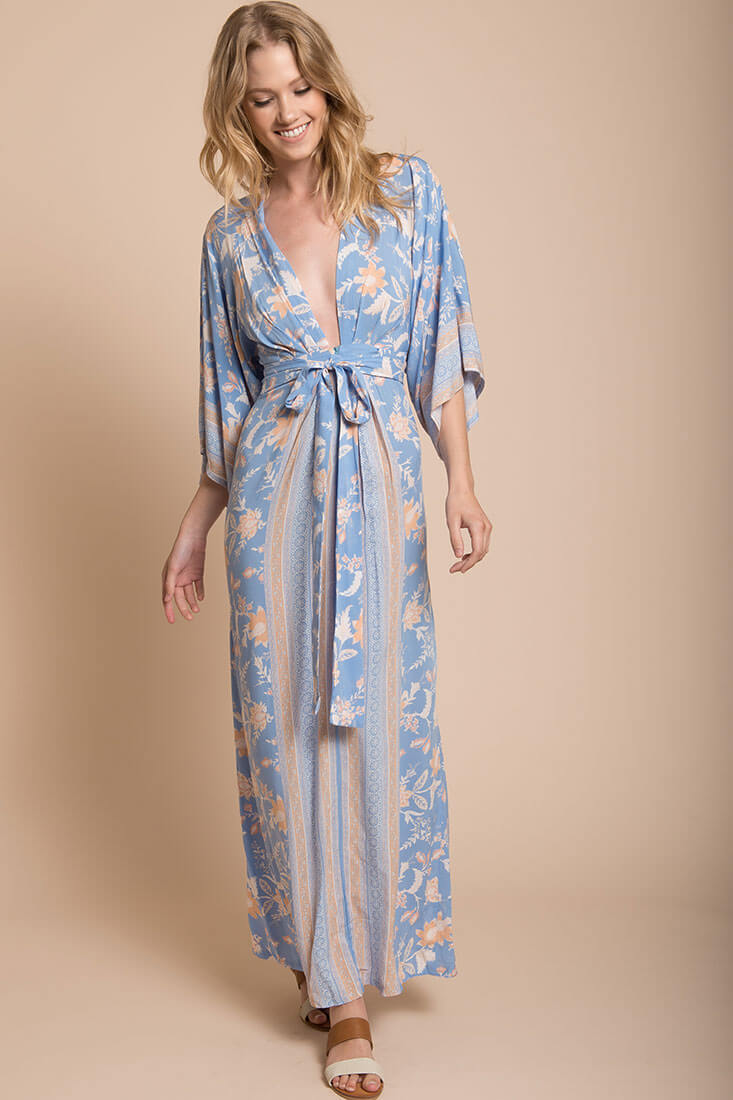 Kira Kimono Maxi Dress Blue by Selfie Leslie