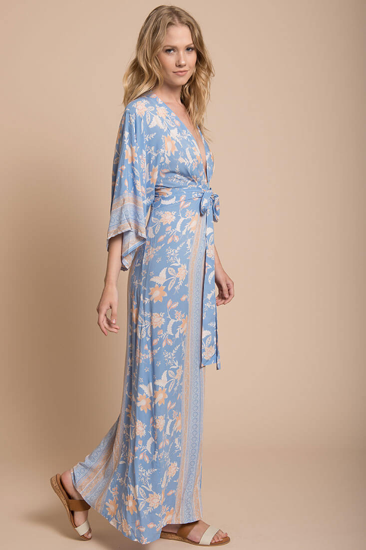 Kira Kimono Maxi Dress Blue by Selfie Leslie
