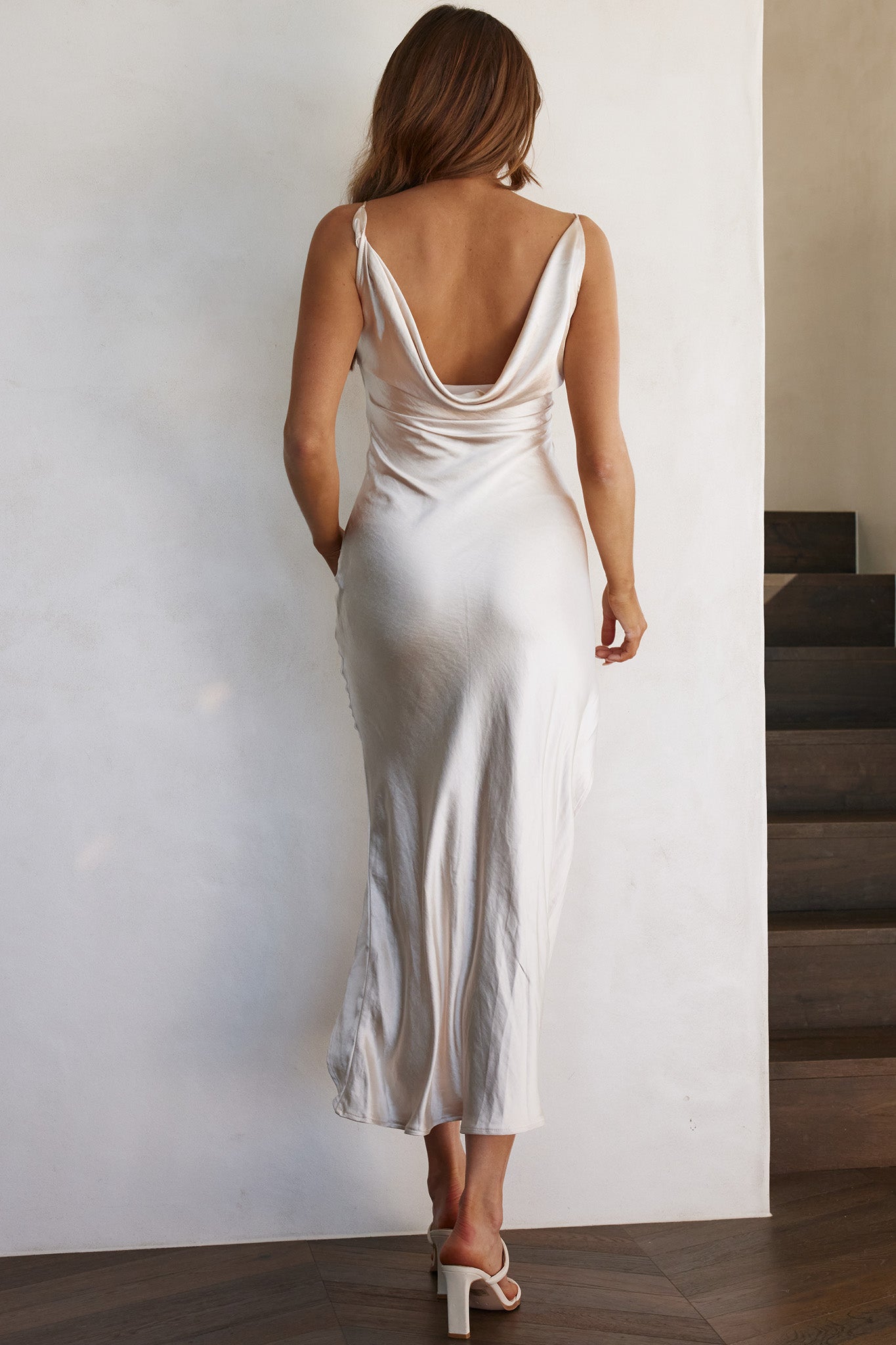 Hollywood Heartthrob Ruched Split Dress Champagne by Selfie Leslie
