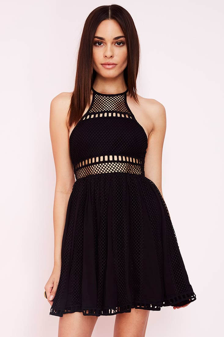 Harmoni Net Fit and Flare Dress Black by Selfie Leslie