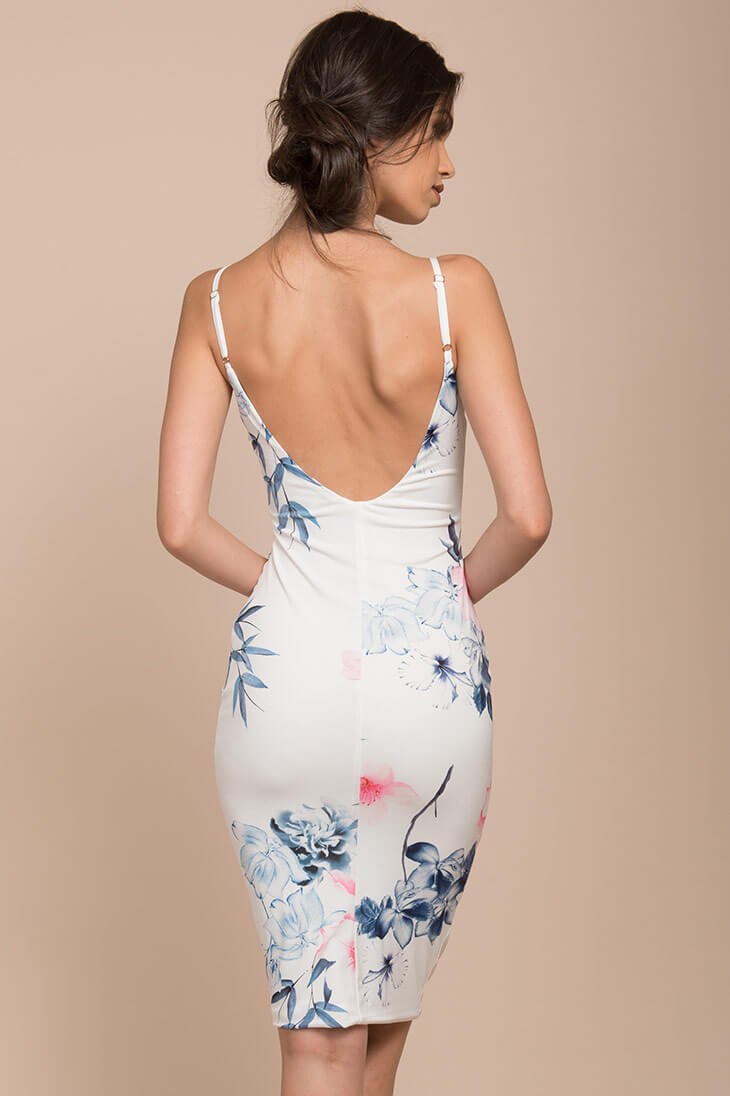 Angeline Floral Print Bodycon Dress White by Selfie Leslie