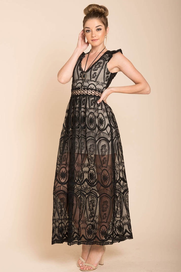 London Bohemian Glamour Maxi Dress Black by Selfie Leslie