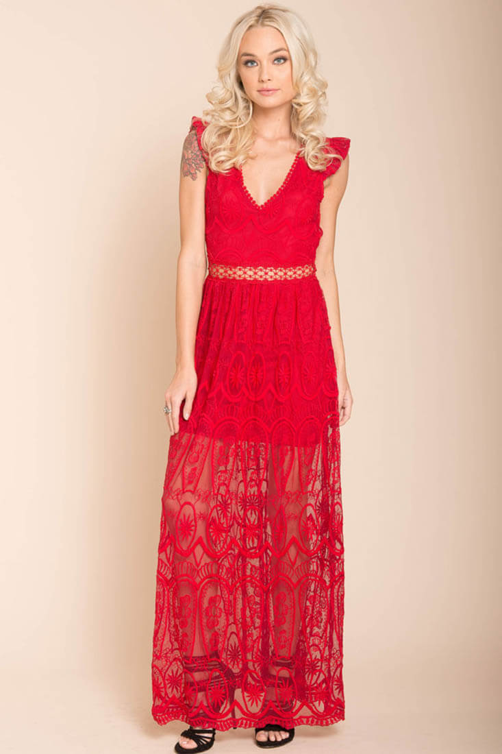 London Bohemian Glamour Maxi Dress Red by Selfie Leslie