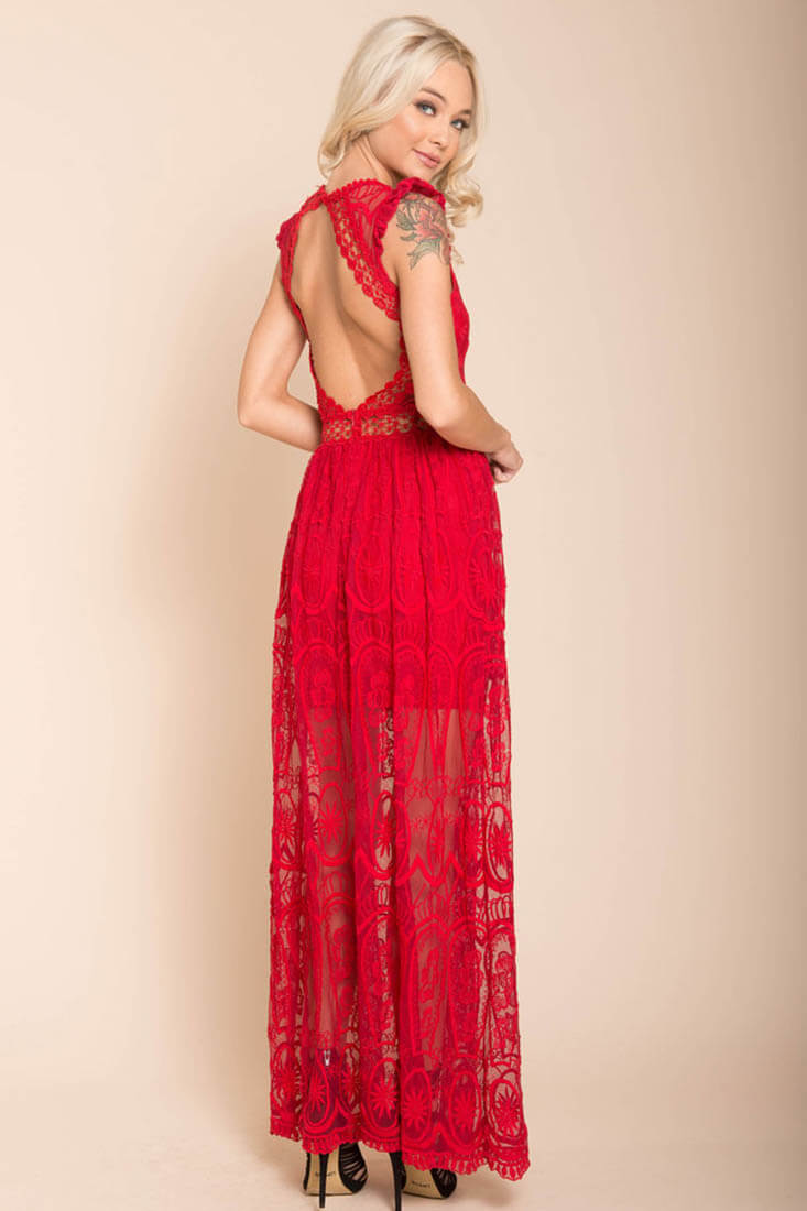 London Bohemian Glamour Maxi Dress Red by Selfie Leslie