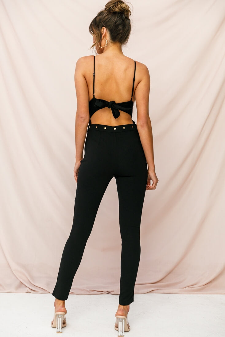 Manhattan Gold Button Pants Black by Selfie Leslie