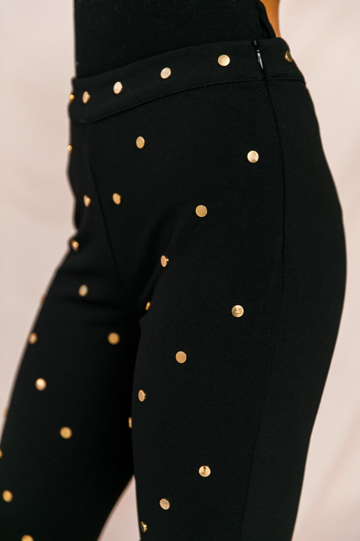 Manhattan Gold Button Pants Black by Selfie Leslie
