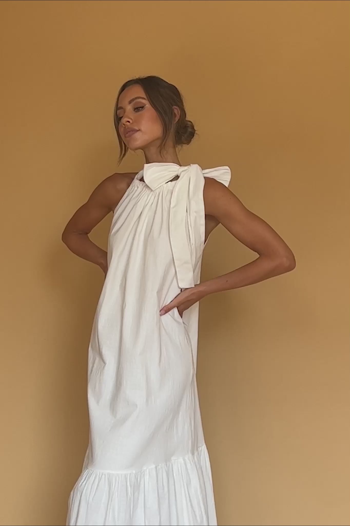Cruise Shoulder Tie Maxi Dress White