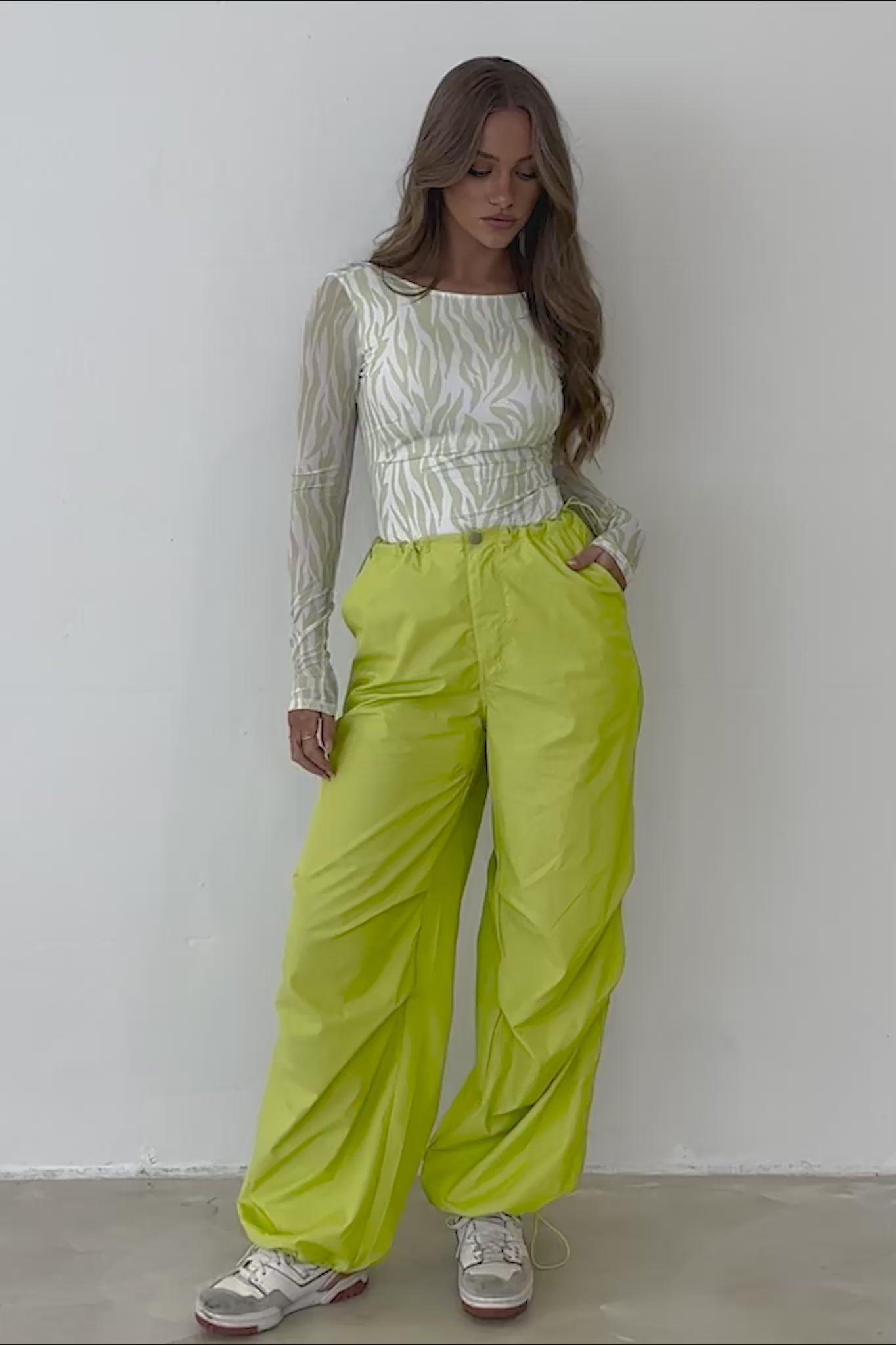 Juni Long Sleeve Low Back Mesh Bodysuit Tiger Lime