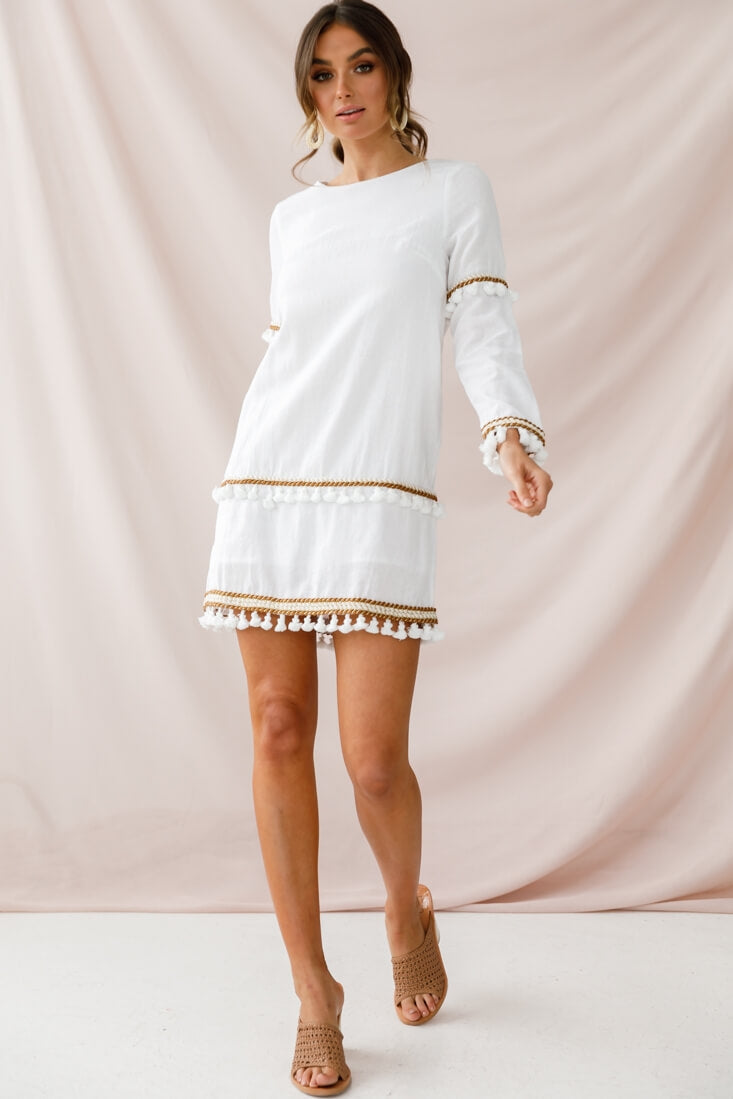 Leticia Tassel Trim Shift Dress White by Selfie Leslie