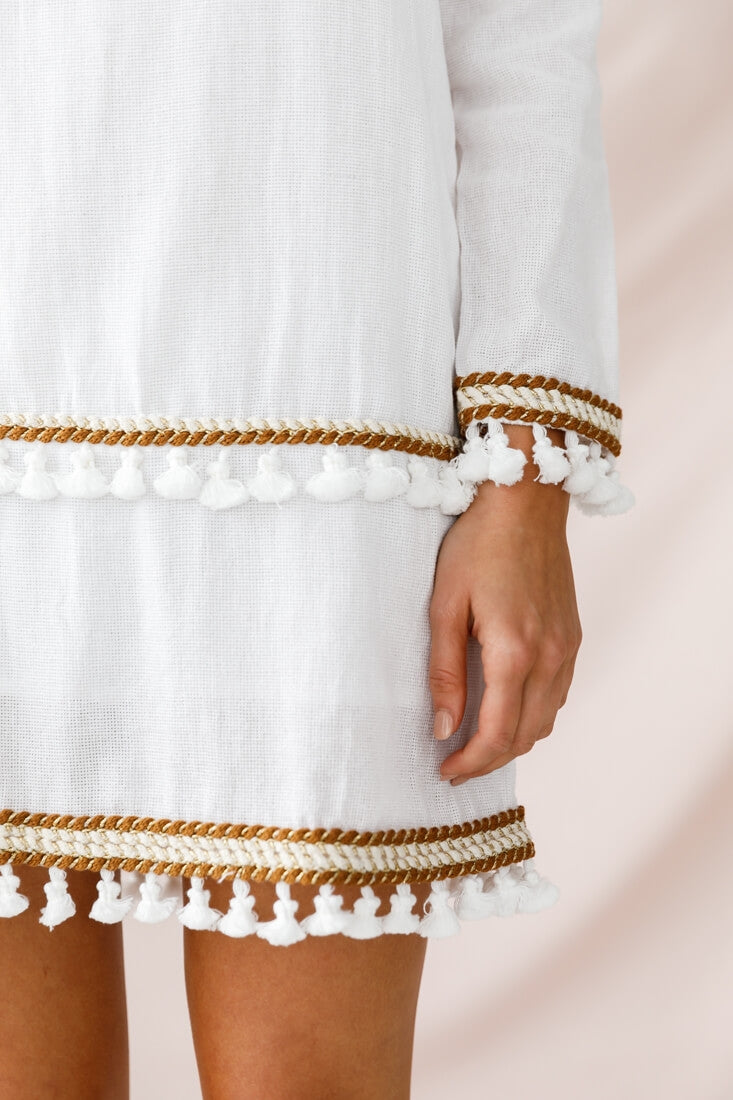 Leticia Tassel Trim Shift Dress White by Selfie Leslie