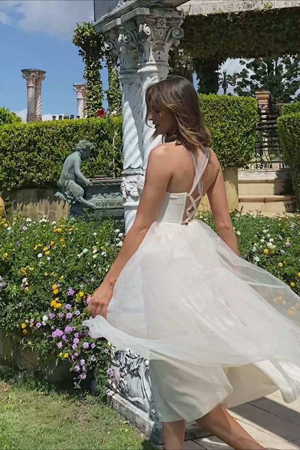 Surreal Lace-Up Back Tulle Midi Dress Butter