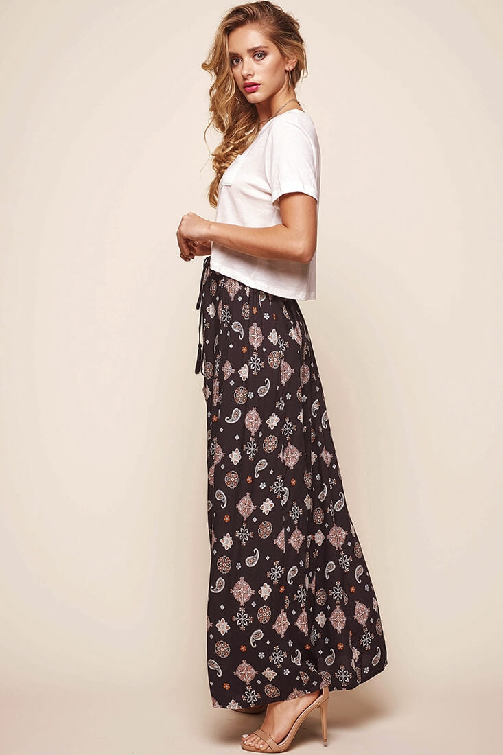 Paisley Split Maxi Skirt Black by Selfie Leslie