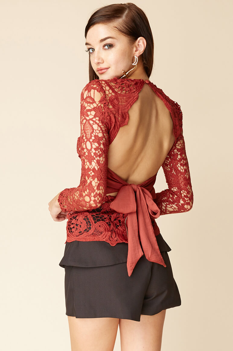 Sasha Dressy Lace Top Wine by Selfie Leslie