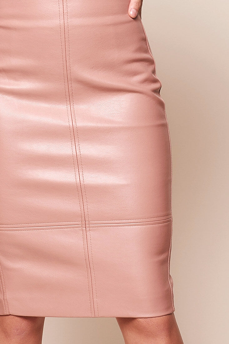 Noreiga Vegan Leather Mid-Length Skirt Blush by Selfie Leslie