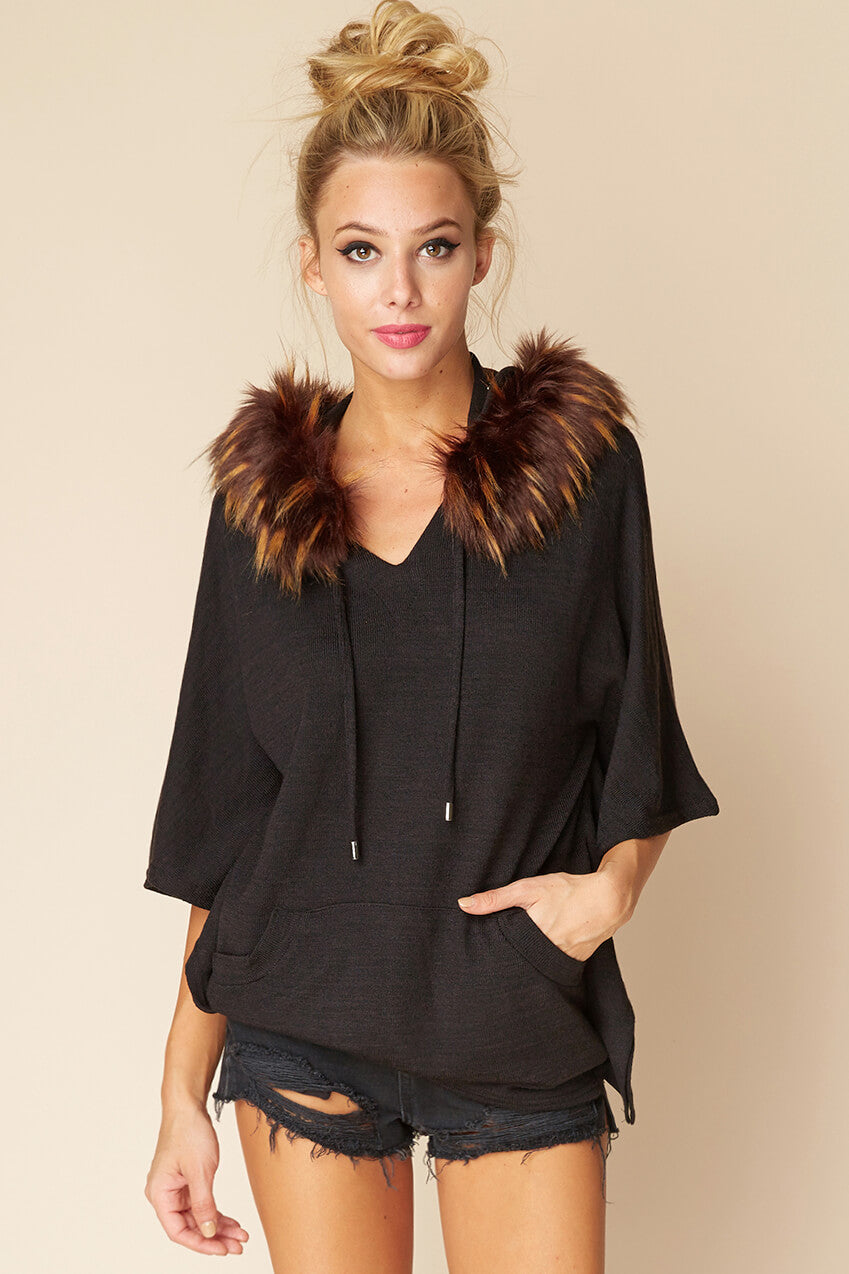 Sarie Faux Fur Sweater Black by Selfie Leslie